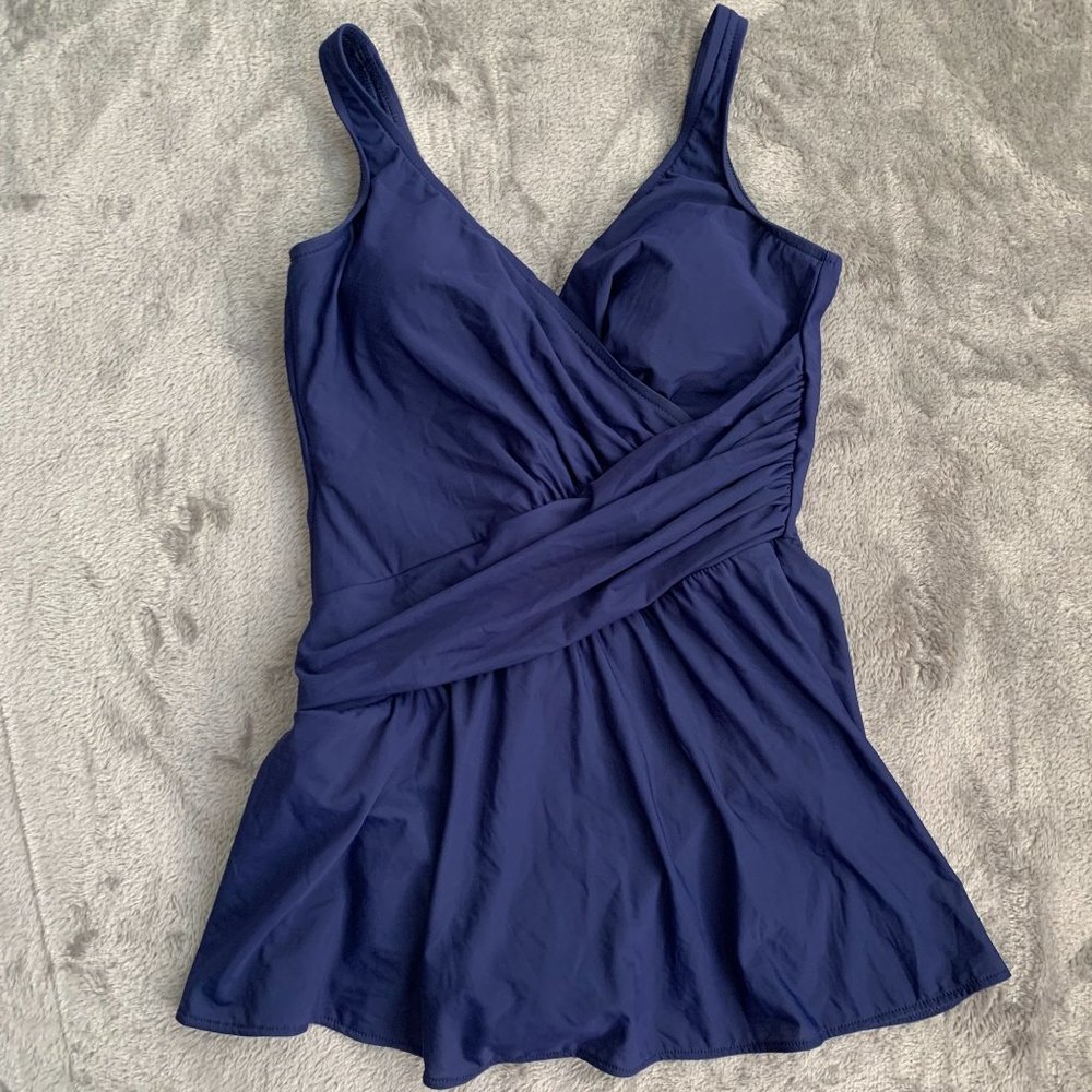 Miraclesuit Swim Dress One Piece Swimsuit Navy Women's Size 12